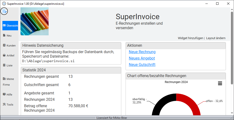 E-Rechnung Software SuperInvoice Rechnungssoftware und Rechnungsprogramm zur Erstellung von E-Rechnungen im ZUGFeRD- und XRechnungs-Format
